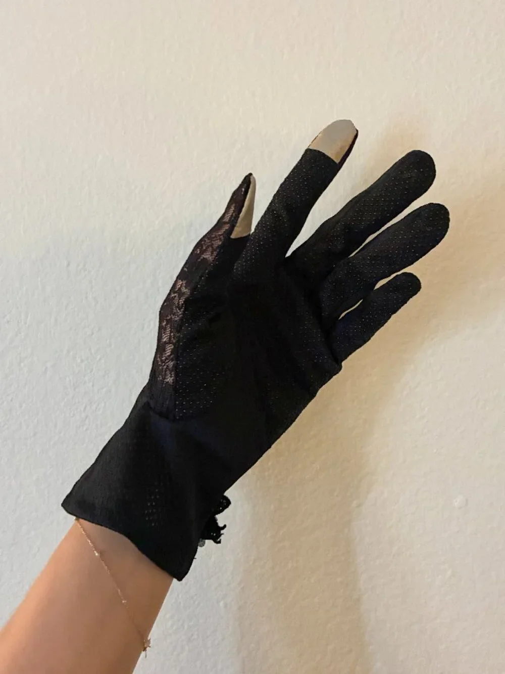New Lace Black Gloves With Floral Applique Detail and Touchscreen Compatibility